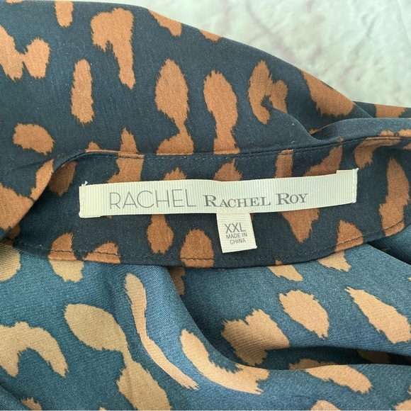 RACHEL Rachel Roy Faux Wrap Cheetah Black and Brown Long Sleeve Dress - Picture 9 of 14